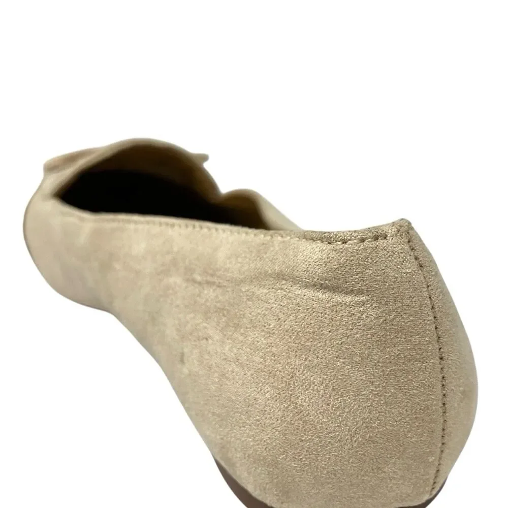 J Crew Shoes Womens‎ 7 Beige Faux Suede Bow Loafers Ballet Flats Feminine